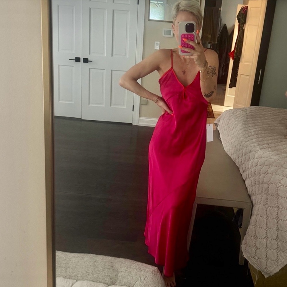 Never Fully Dressed Magenta/Red Trim Satin Dress